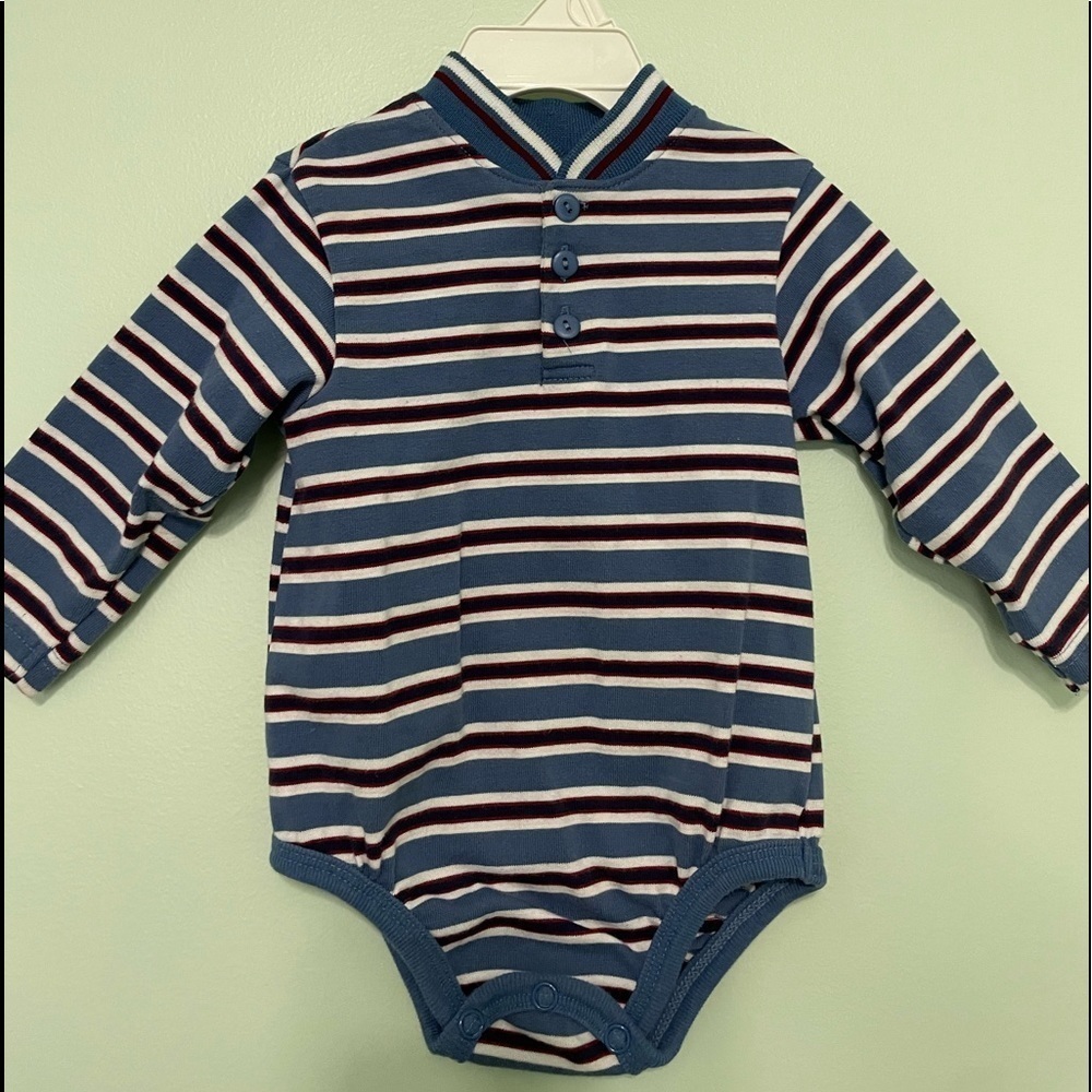 Disney Pooh 100 acre collection size 12 month onesie for boys with blue stripes